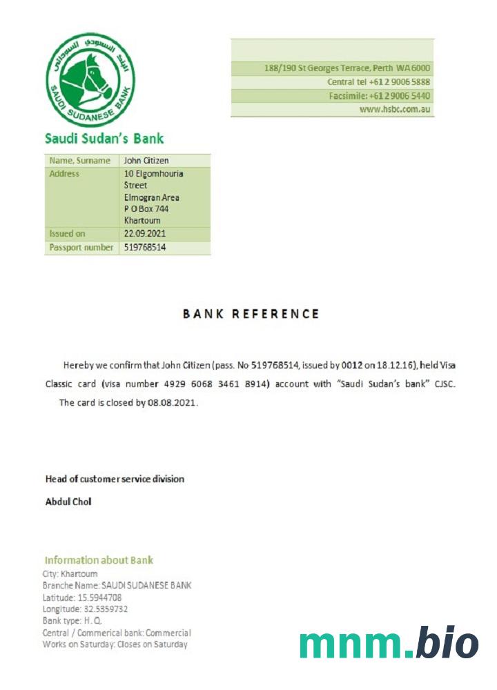 Sudan Saudi Sudan' S Bank closure reference example in Word and PDF formats